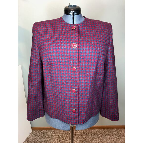 Pendleton plaid blazer size 16 crimson blue - Picture 1 of 9